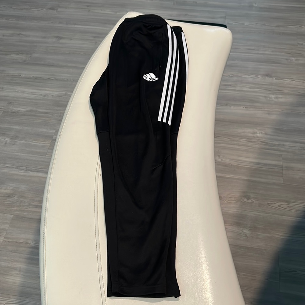 Adidas black white stripes trainer pants